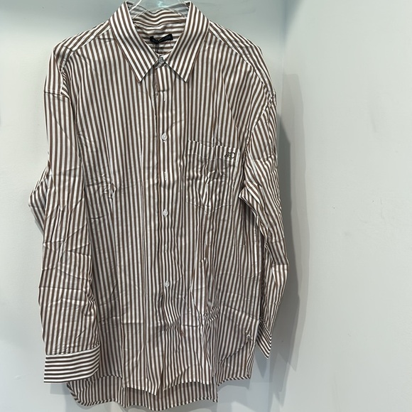 Active after coffe mocha white Casual Button Down Shirt Vertical Stripes large - Picture 8 of 8